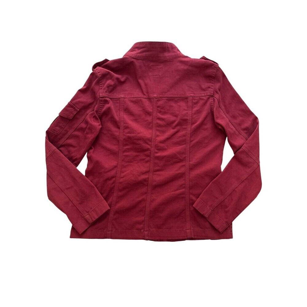 Kensie Jeans Red Utility Military Jacket Women’s M Cotton Snap Zip Cargo Pockets - Picture 6 of 8